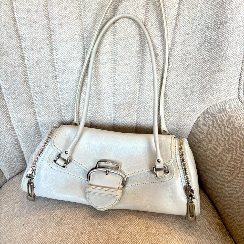 Y2K East West Leather Vintage Shoulder Bag with Buckle Silver Hardware